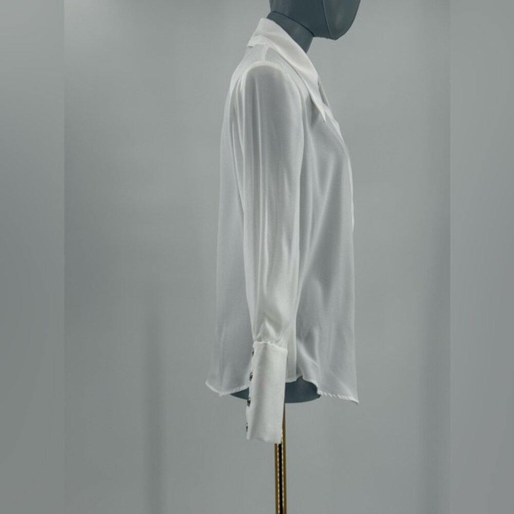 🆕 BRONX & BANCO 🧿 NWOT Blair Ivory White Shirt Blouse, Snap Cuffs - Sz XS US 2 - Picture 4 of 14